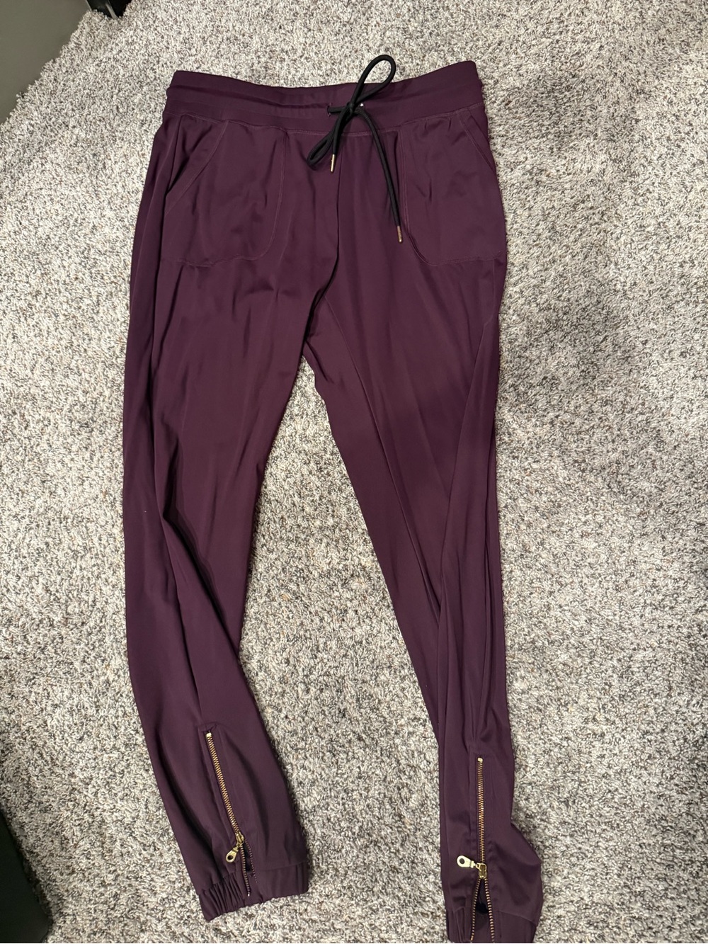 Zyia purple joggers with gold zippers